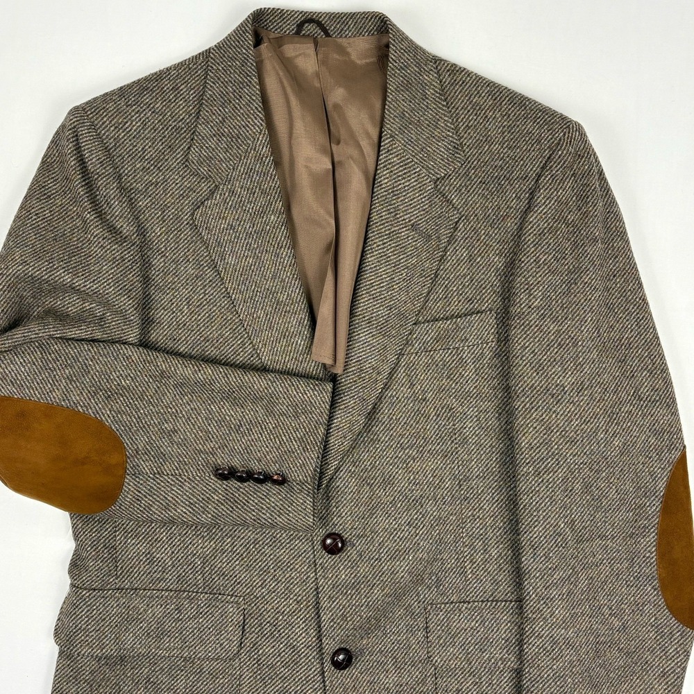 VTG 80s Arnie Donegal Twill Wool Tweed Patch Pocket Sport Coat 38R Brown